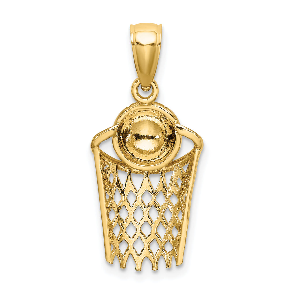 10K Polished Basketball and Net Charm