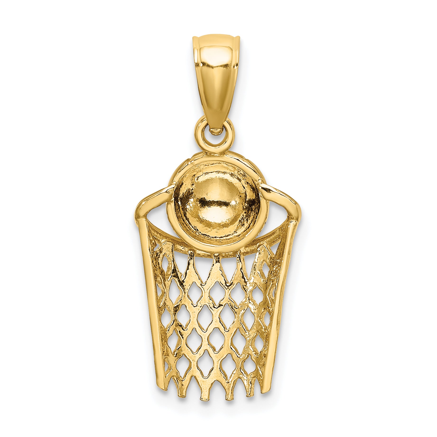 10K Polished Basketball and Net Charm