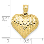 10K Polished & Textured 3-D Heart Pendant