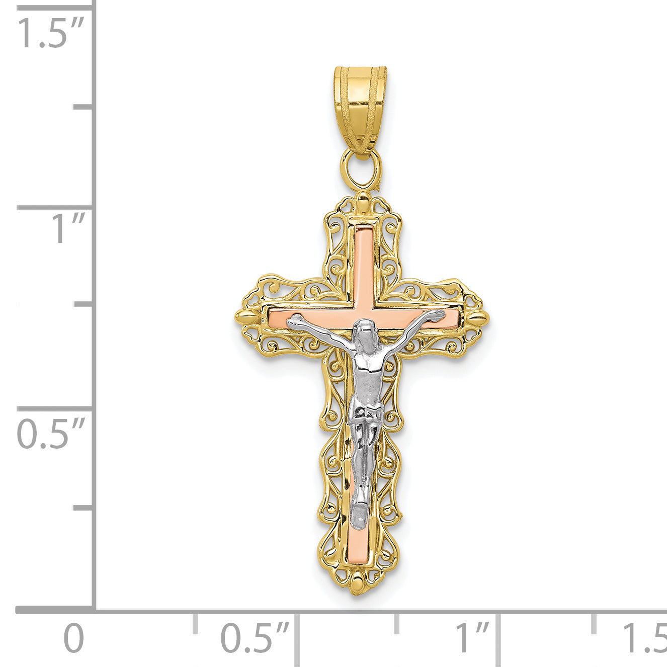 10K Tri-color Diamond-cut Crucifix Pendant Secondary image