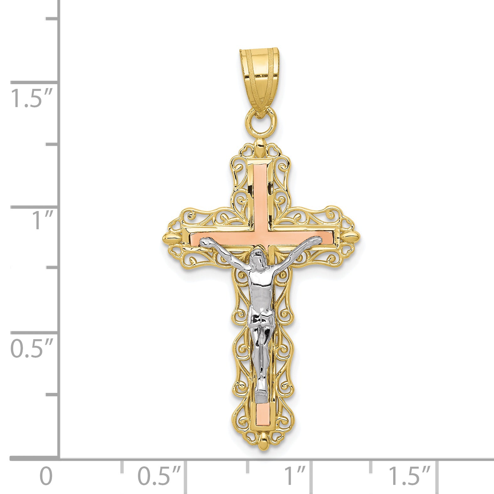 10K Tri-color Diamond-cut Crucifix Pendant Secondary image