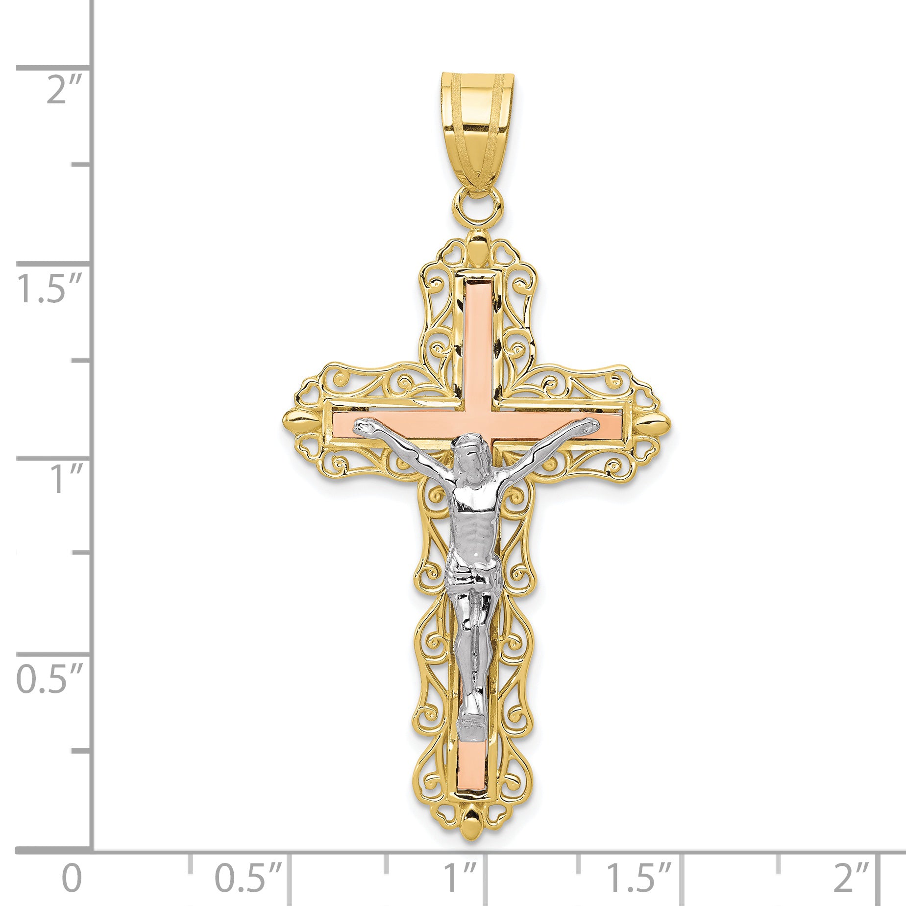 10K Tri-color Diamond-cut Crucifix Pendant Secondary image
