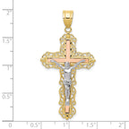 10K Tri-color Diamond-cut Crucifix Pendant