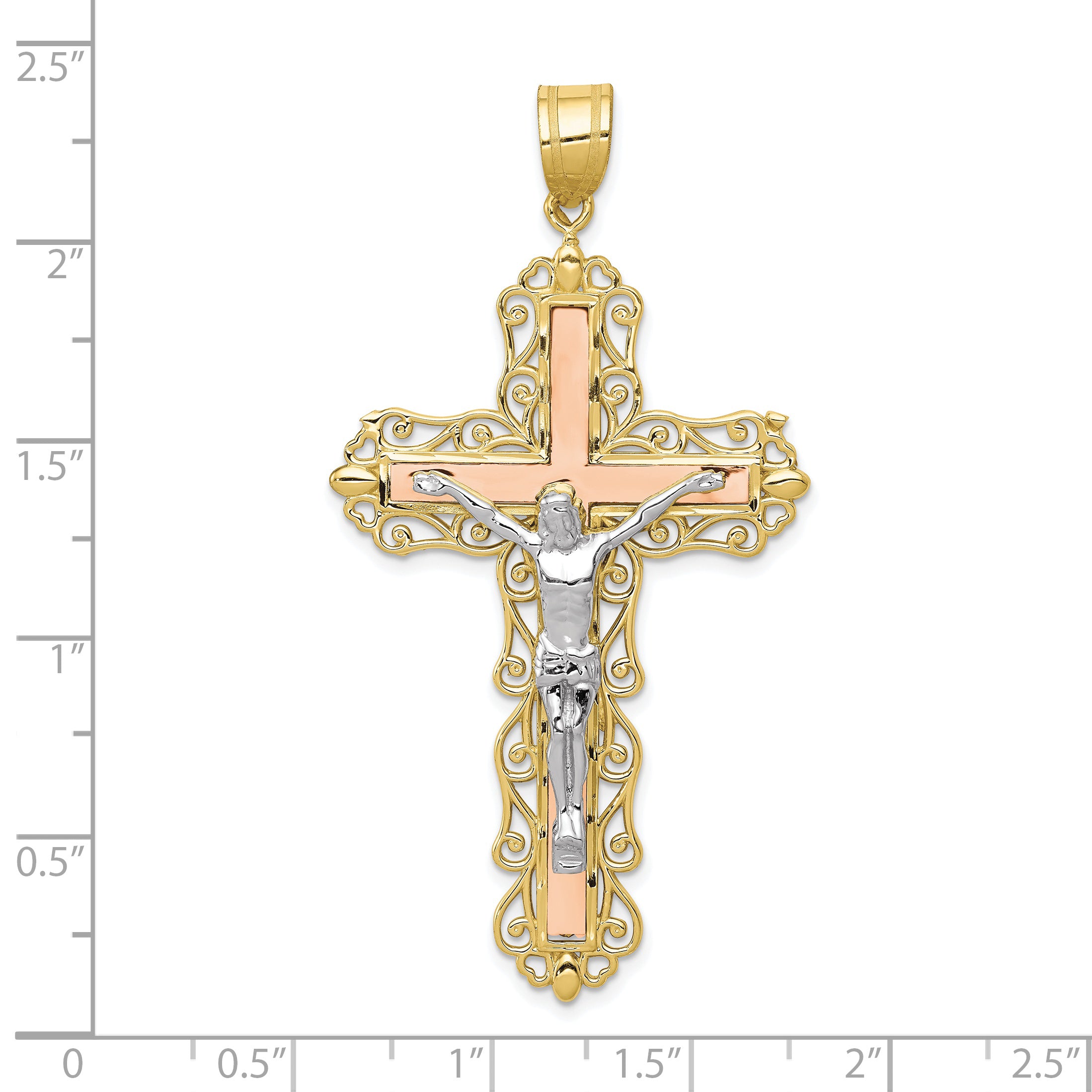 10K Tri-color Diamond-cut Crucifix Pendant Secondary image