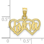10K Polished /Textured I LOVE YOU Double Heart Pendant