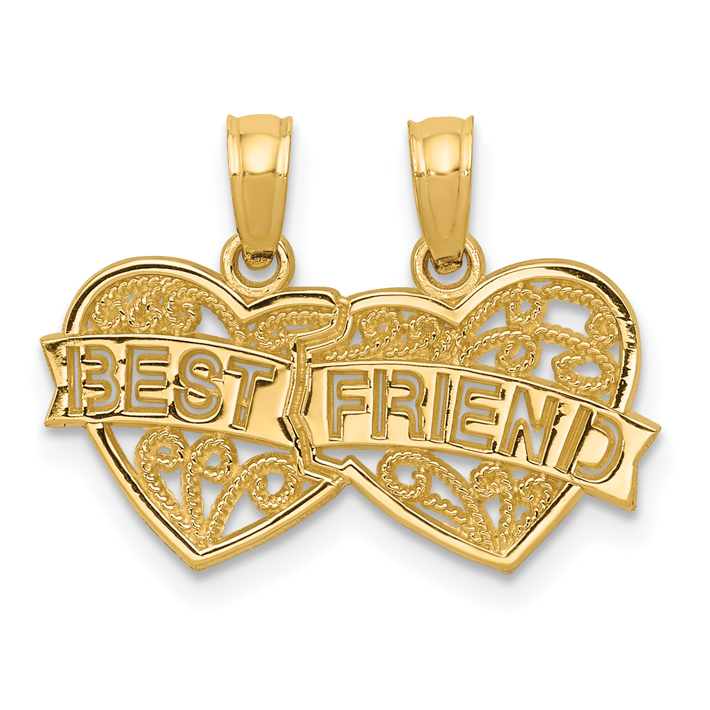 10K None BEST FRIEND 2-Piece Break-Apart Hearts Charm