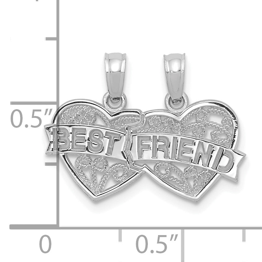 10K White Gold White Gold BEST FRIEND 2-Piece Break-Apart Hearts Charm - view 2