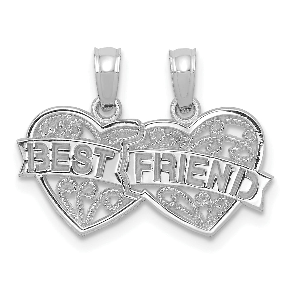 10K White Gold White Gold BEST FRIEND 2-Piece Break-Apart Hearts Charm
