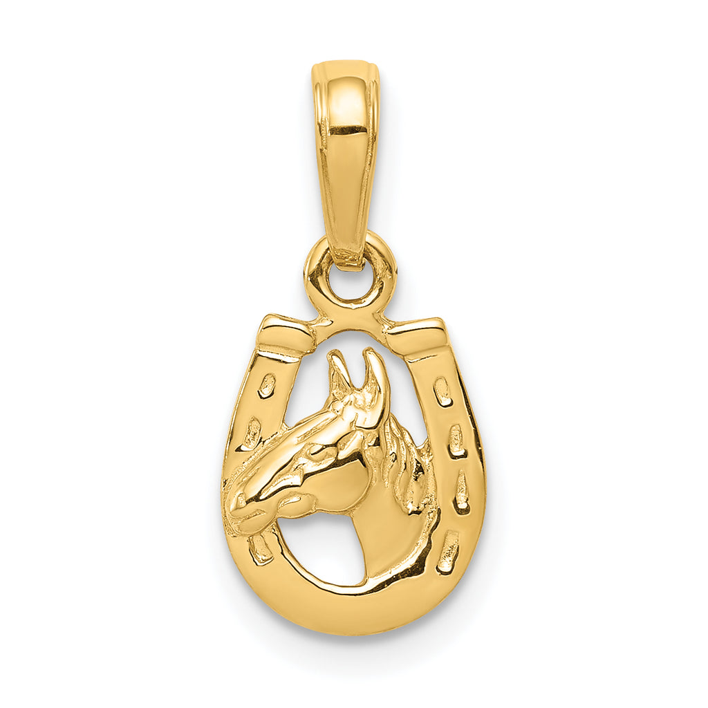 10K None Horse Head in Horseshoe Pendant
