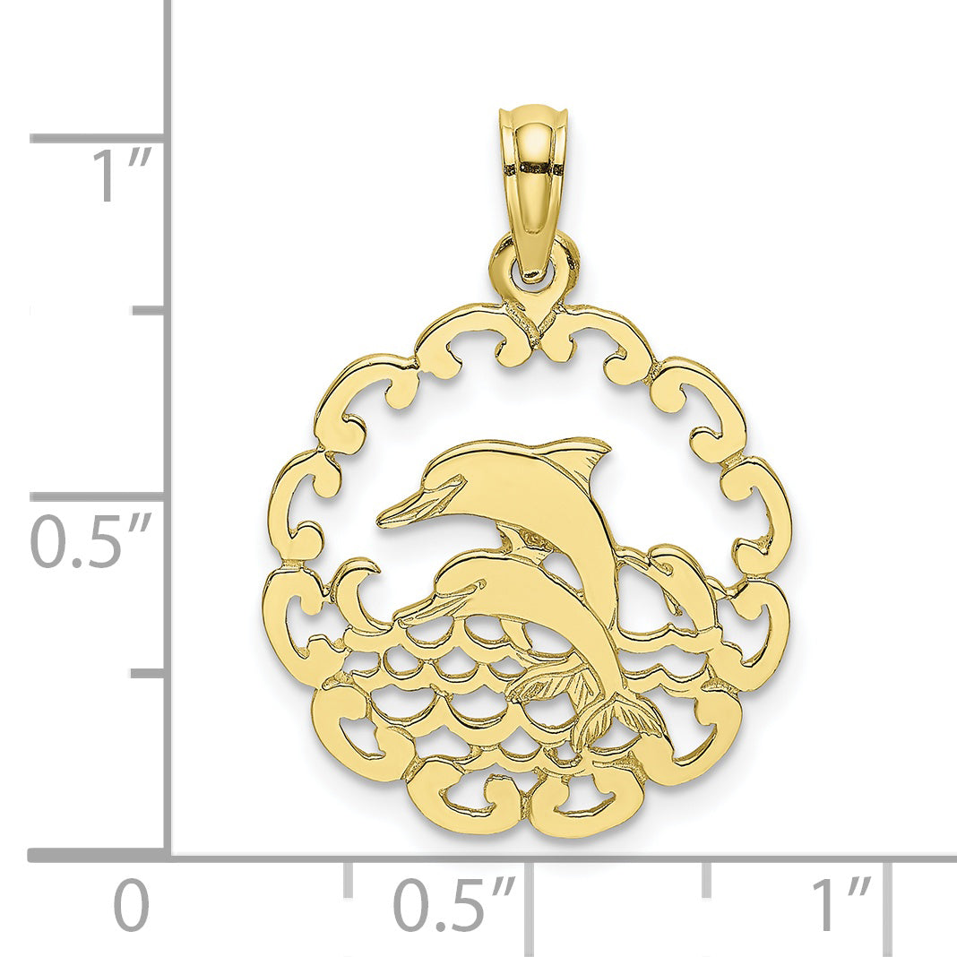 10K Cut-out Jumping Dolphins Pendant