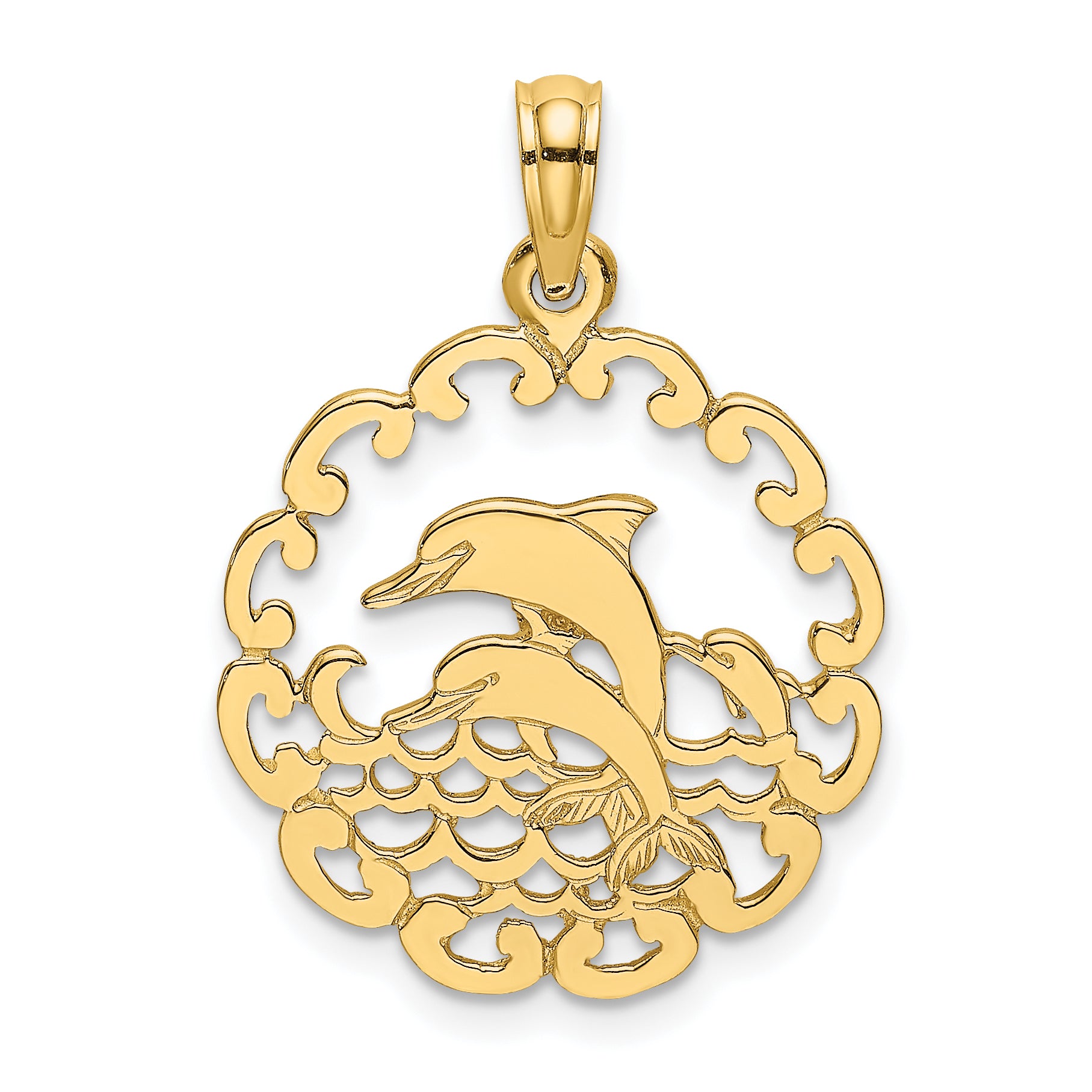 10K Cut-out Jumping Dolphins Pendant Main image