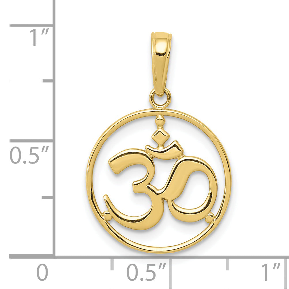 10K None Cut-out Round Frame Yoga Om Symbol Pendant - view 3