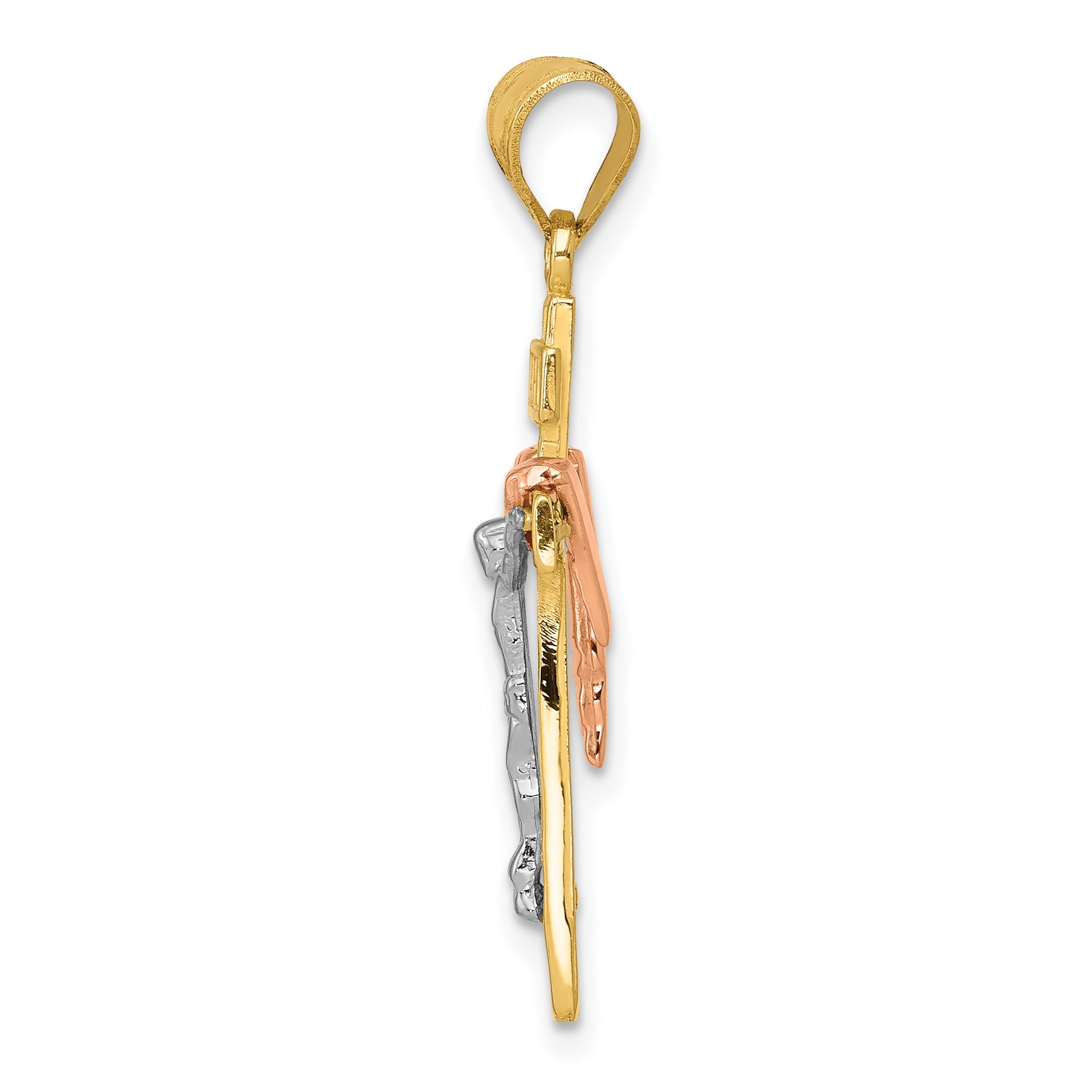10K Tri-color Diamond-cut Small Draped INRI Crucifix Pendant Secondary image