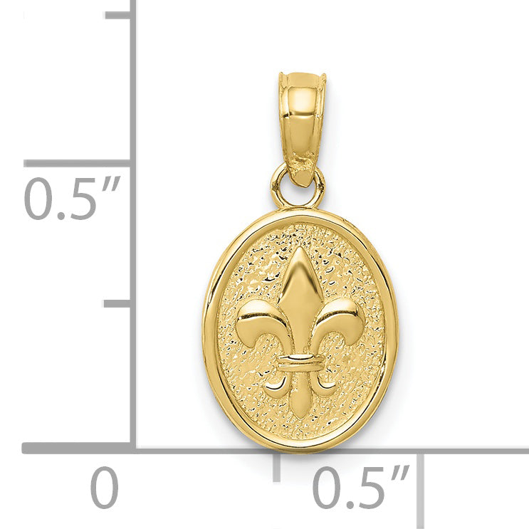 10k Polished Small Fleur De Lis in Oval Pendant