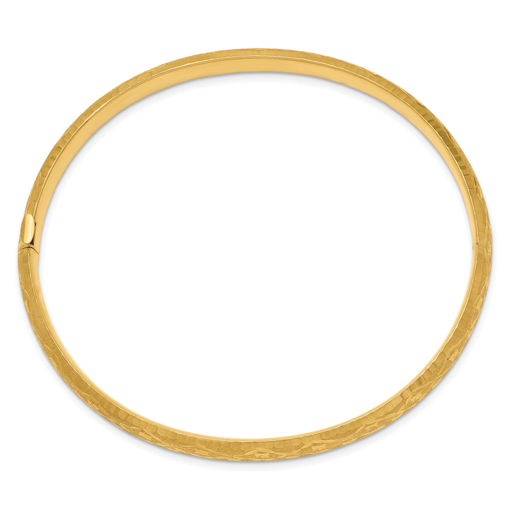 10k 4/16 Diamond-cut Fancy Hinged Bangle Bracelet