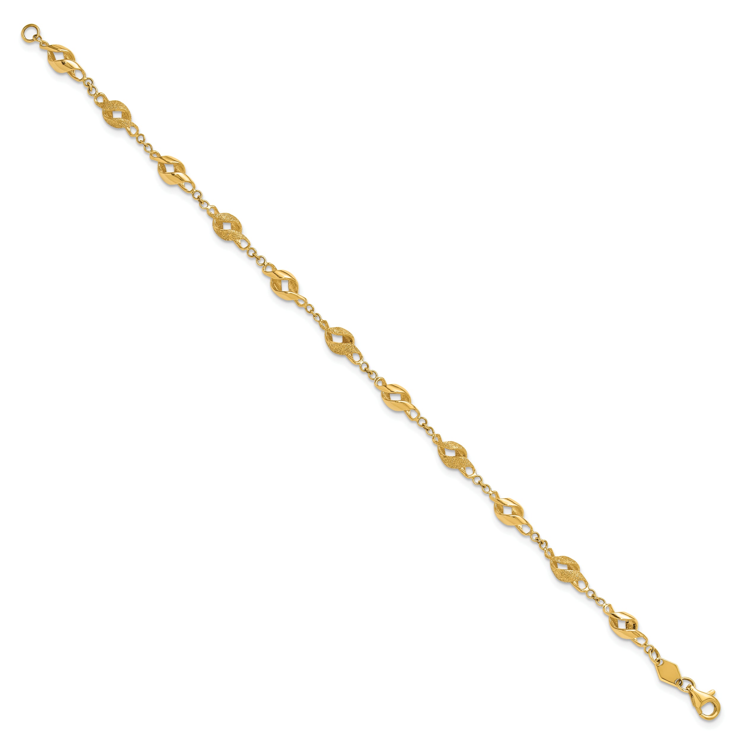 10k Polished and Lasered Spiral Link 7.25in Bracelet