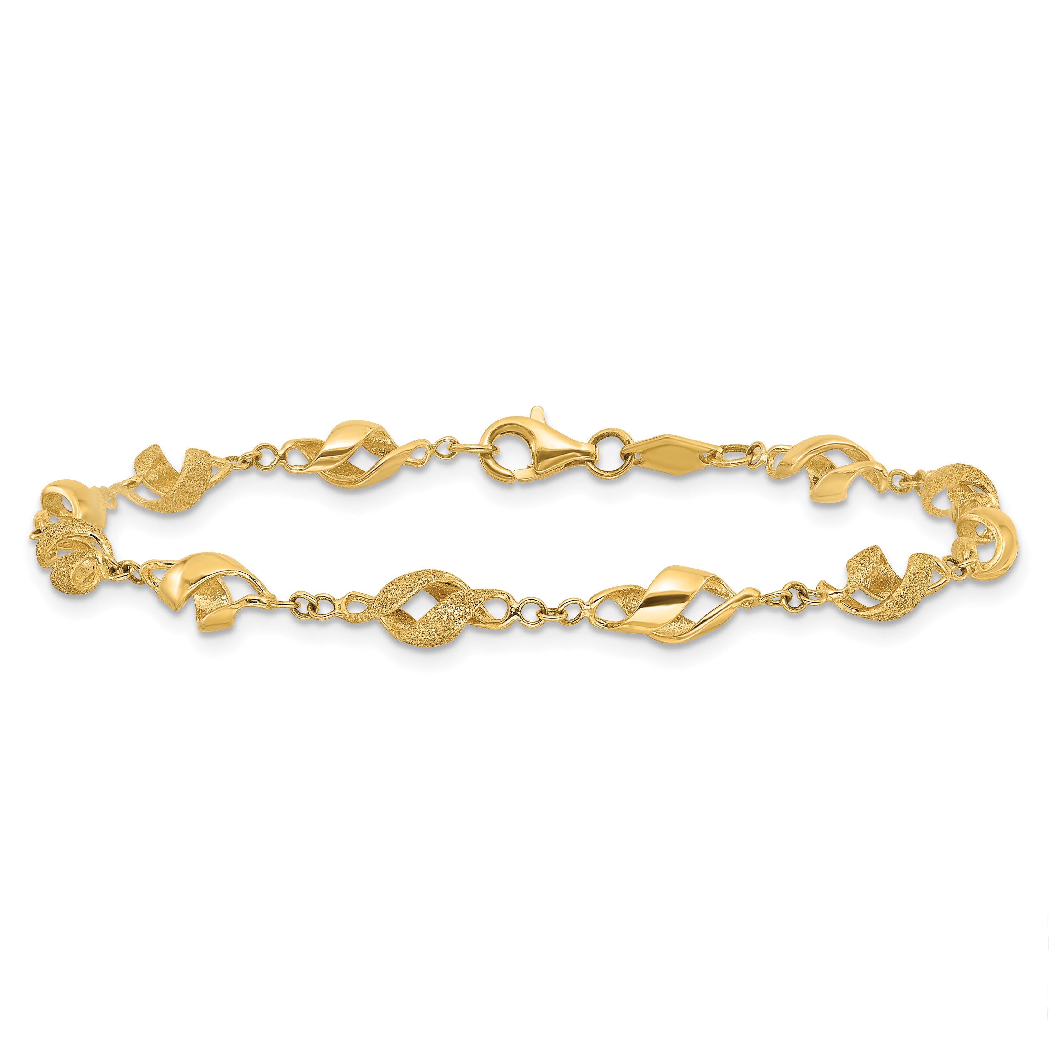 10k Polished and Lasered Spiral Link 7.25in Bracelet