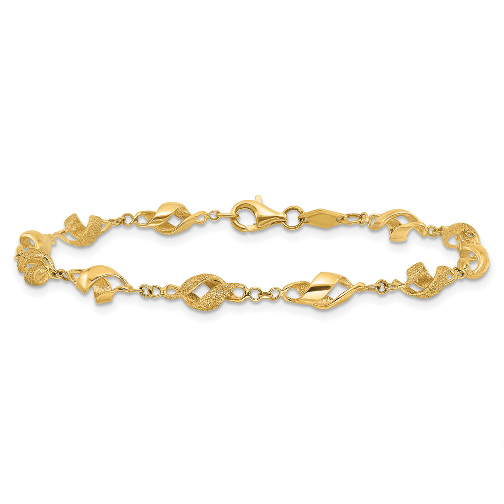 10k Polished and Lasered Spiral Link 7.25in Bracelet