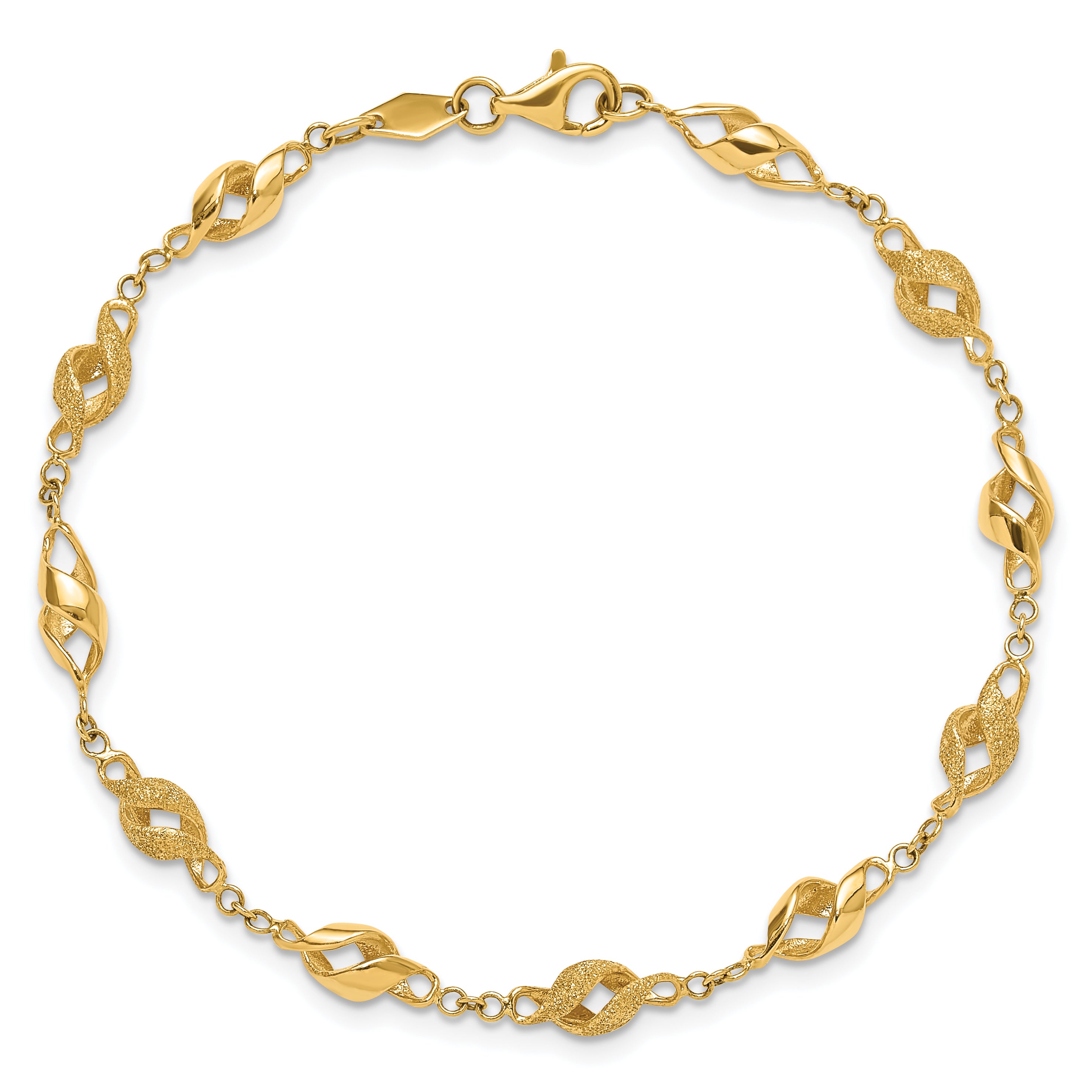 10k Polished and Lasered Spiral Link 7.25in Bracelet