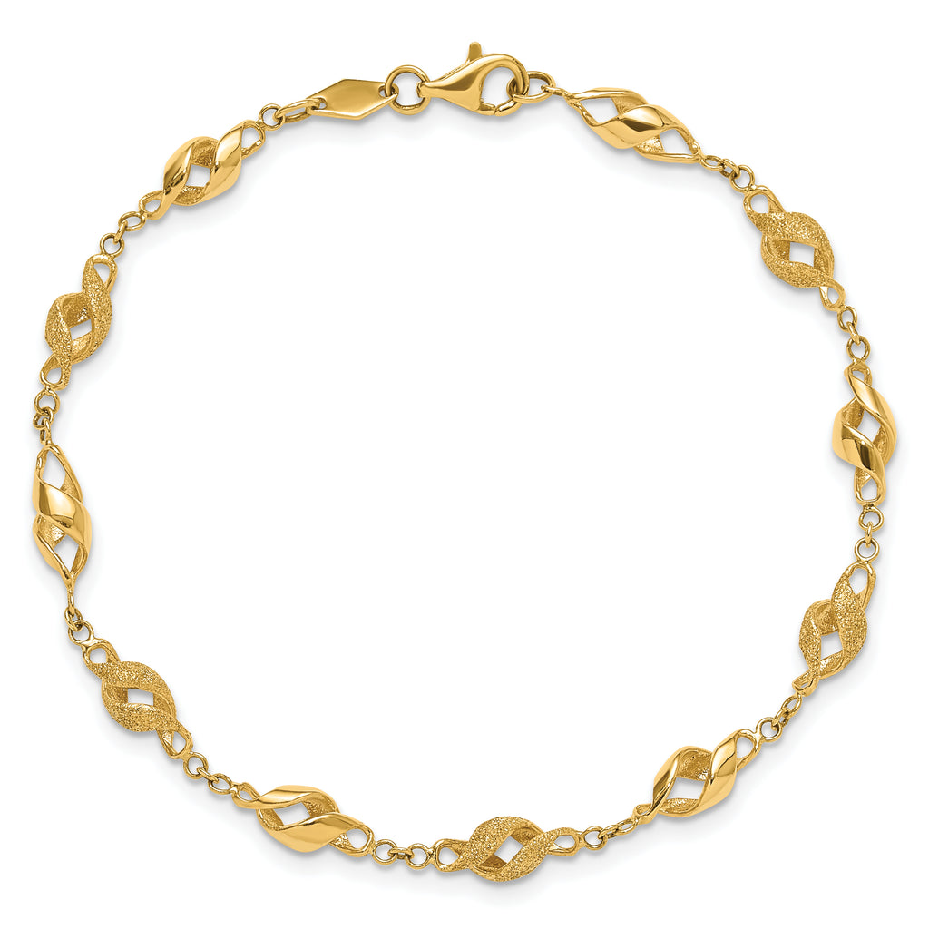 10k Polished and Lasered Spiral Link 7.25in Bracelet