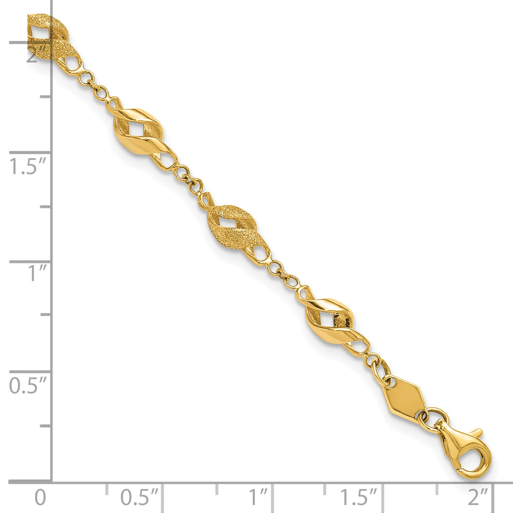 10k Polished and Lasered Spiral Link 7.25in Bracelet