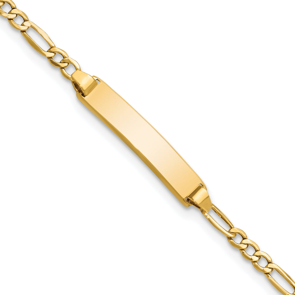 10K Semi-Solid Chain/Solid Plate Figaro Link 23x4.5mm Plate 6 inch Baby/Child ID Bracelet - 7 in