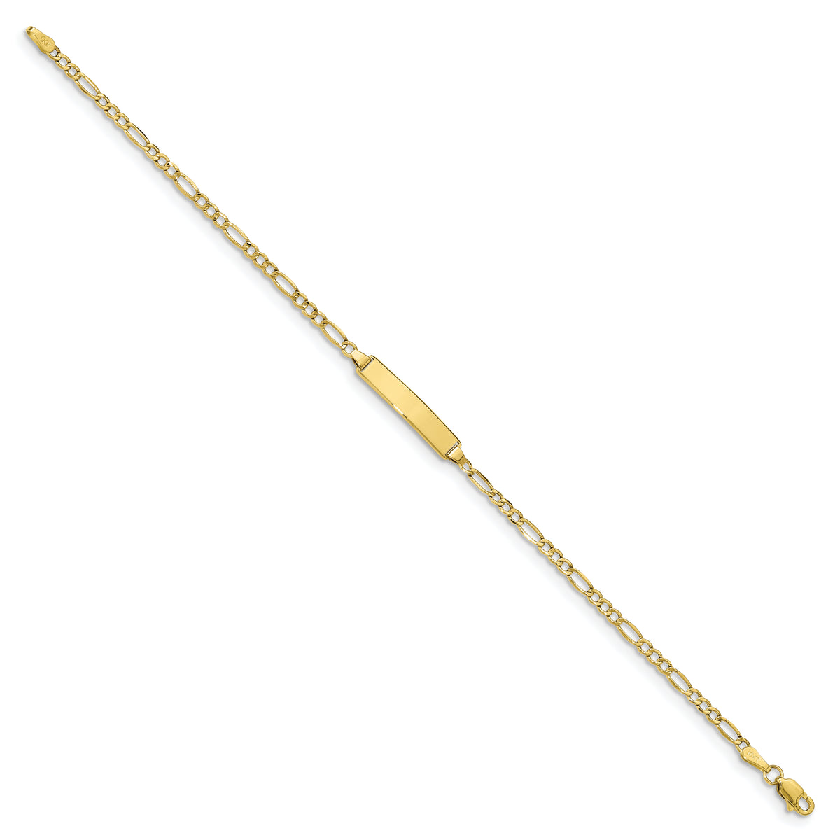 10k Polished Semi-Solid Chain/Solid Plate Figaro Link 20x4mm Plate 8 inch ID Bracelet