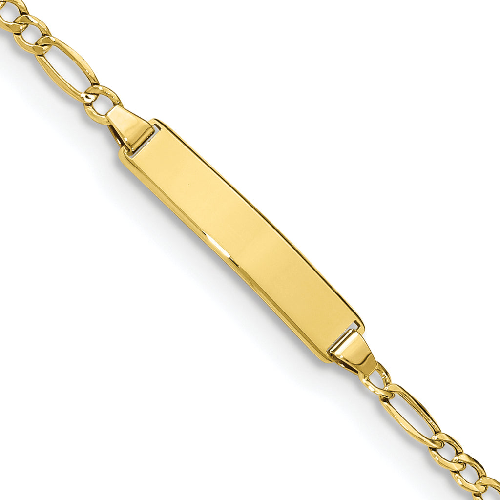 10k Polished Semi-Solid Chain/Solid Plate Figaro Link 20x4mm Plate 8 inch ID Bracelet