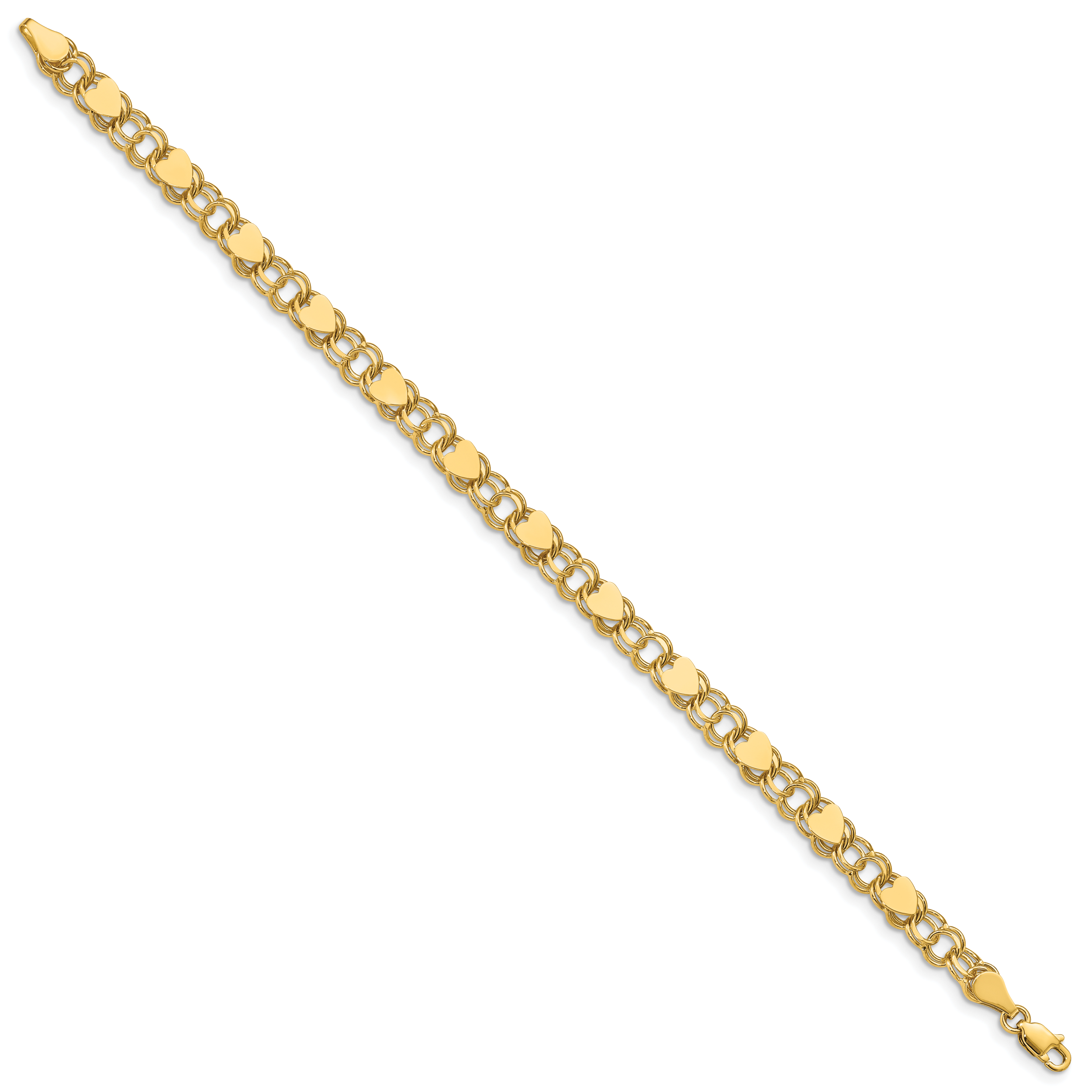 10k Double Link with Hearts Charm Bracelet Secondary image