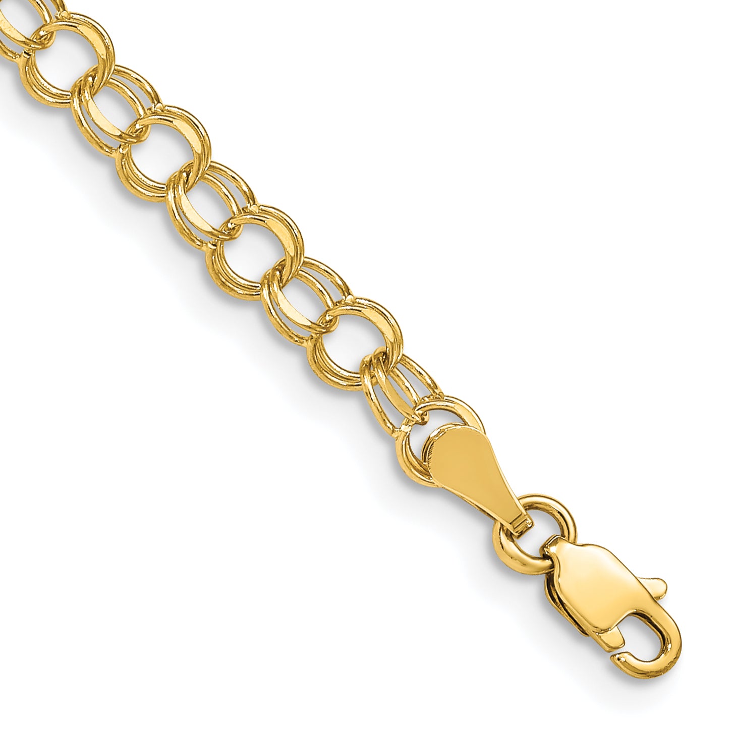 10K 4mm Solid Diamond-cut Double Link 7 inch Charm Bracelet - 7 in