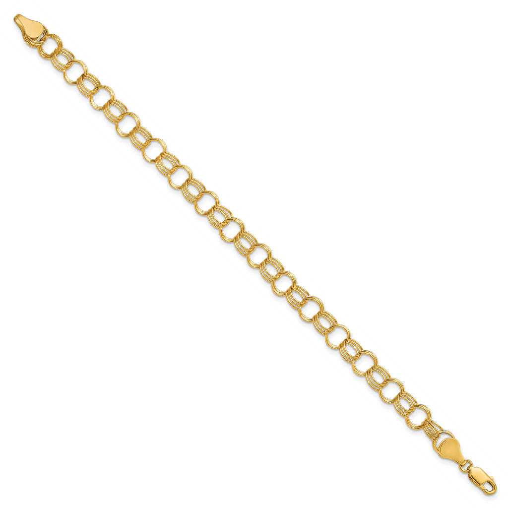 10k Solid Triple Link Charm Bracelet