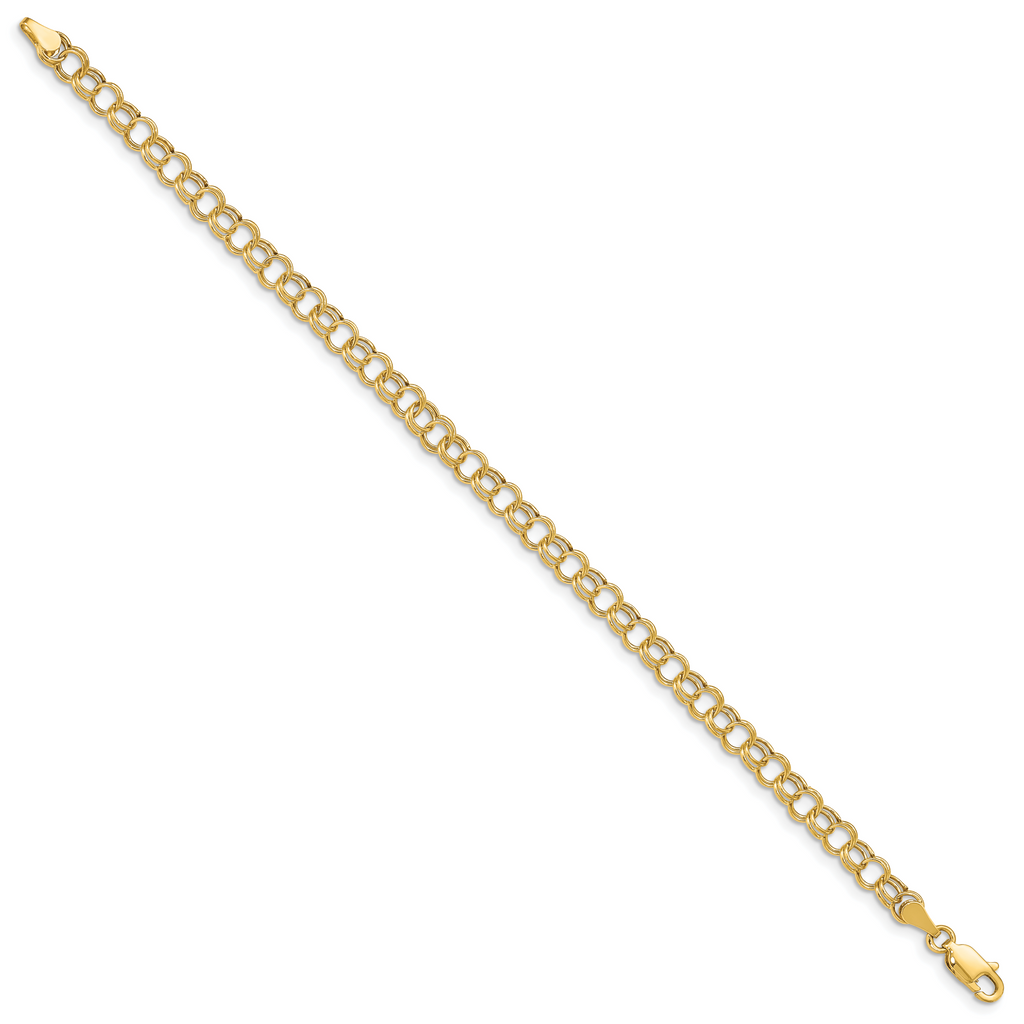 10k 5mm Hollow Double Link 8 inch Charm Bracelet
