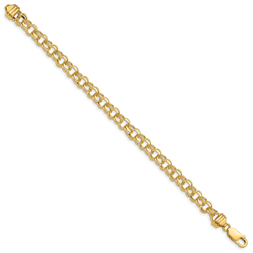 10k 8in 6.5mm Solid Double Link Charm Bracelet