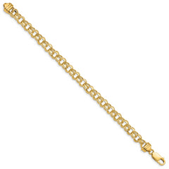 10k 8in 6.5mm Solid Double Link Charm Bracelet