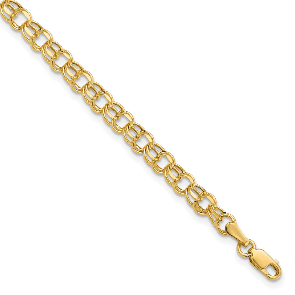10K 4.5mm Hollow Diamond-cut Double Link 8 inch Charm Bracelet - 8 in