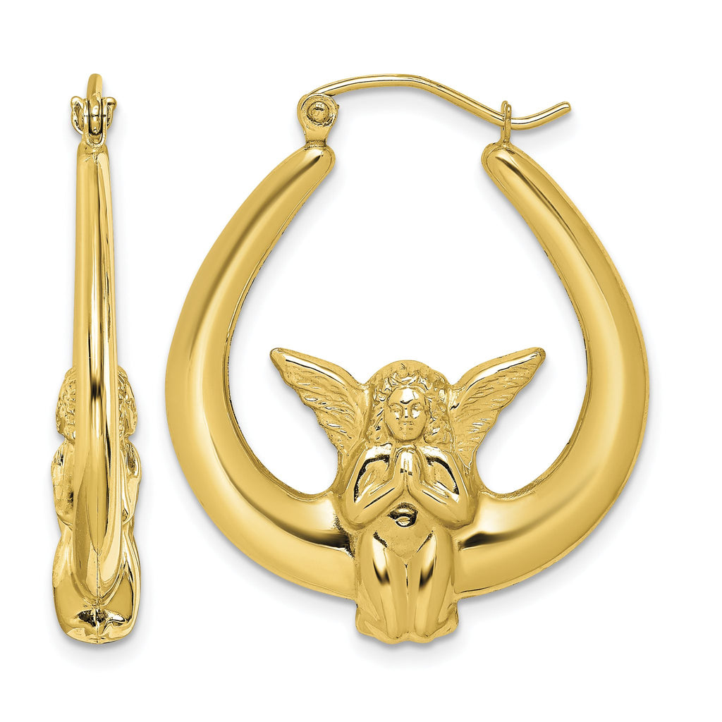 Angel Hoop Earrings in 10K Yellow Gold, 19mm - Sophia Jewelers