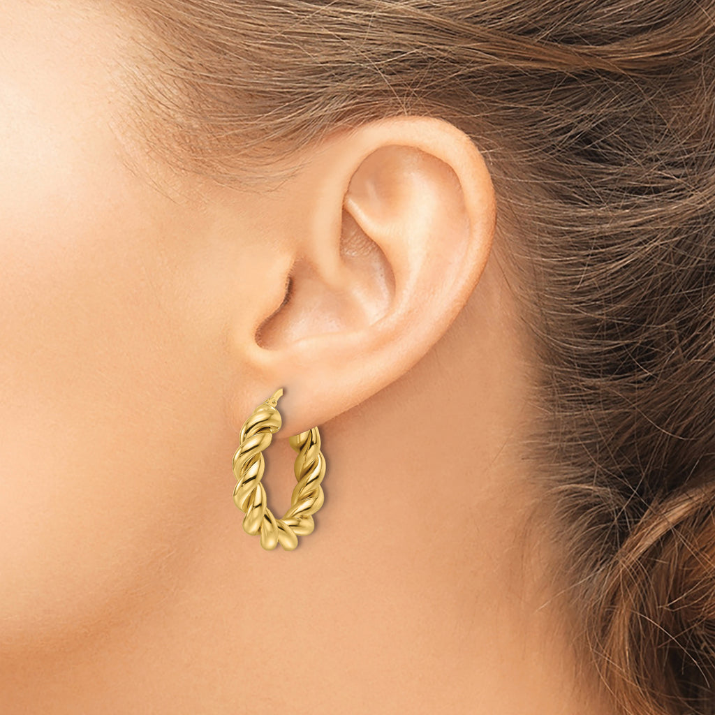 10ky Polished 5.3mm Hollow Twisted Round Hoop Earrings