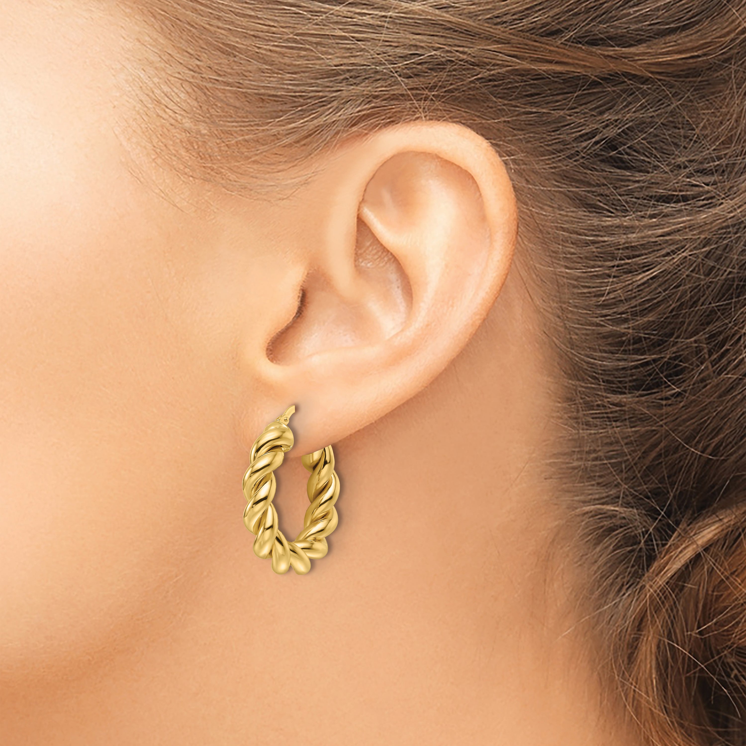 10ky Polished 5.3mm Hollow Twisted Round Hoop Earrings