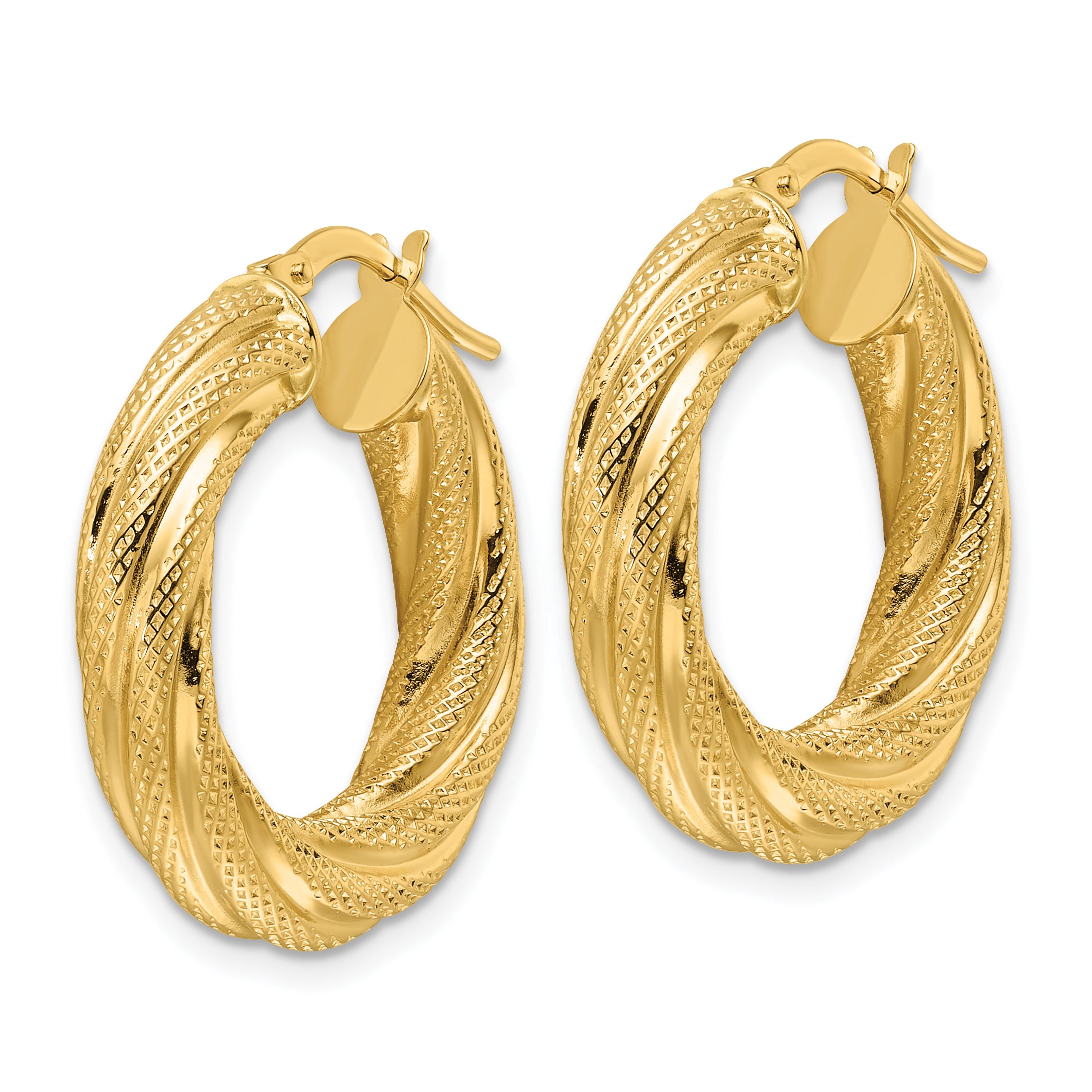 10ky Polished 4.7mm Textured Twist Round Hoop Earrings