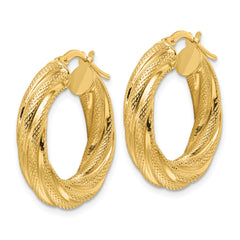 10ky Polished 4.7mm Textured Twist Round Hoop Earrings