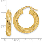 10ky Polished 4.7mm Textured Twist Round Hoop Earrings