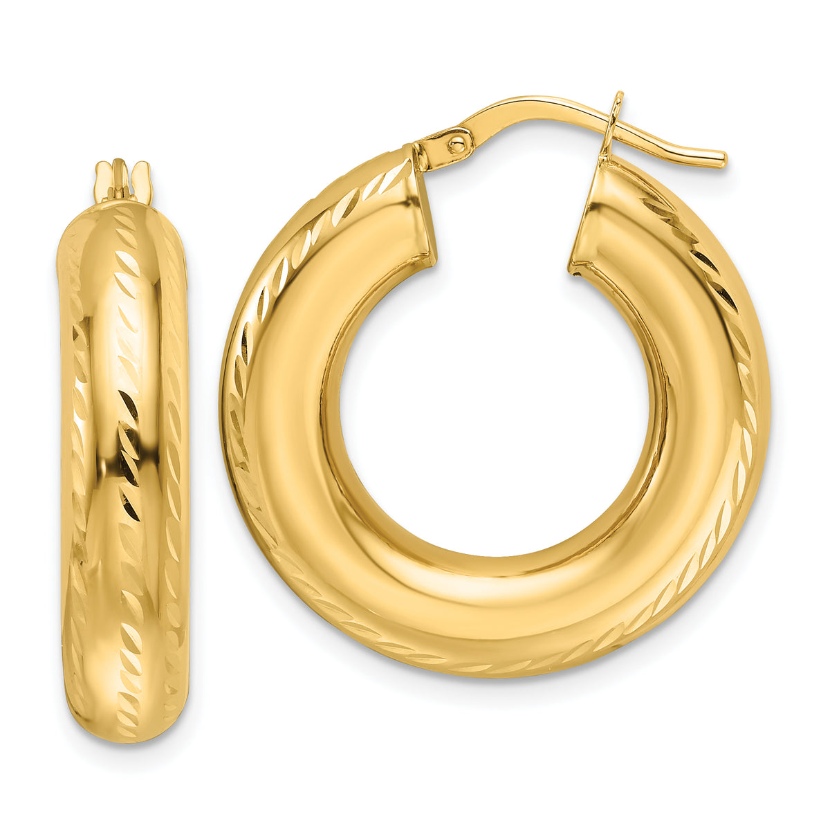10ky Polished & Diamond-cut 6mm Hollow Round Hoop Earrings