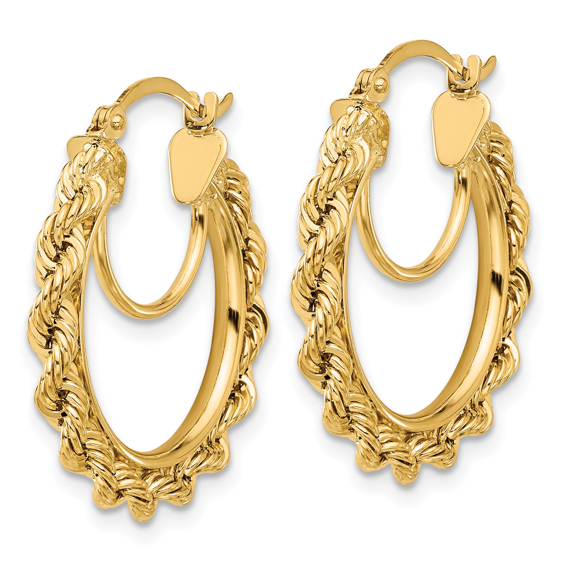 10k Polished and D/C Rope 2.95mm Hoop Earrings
