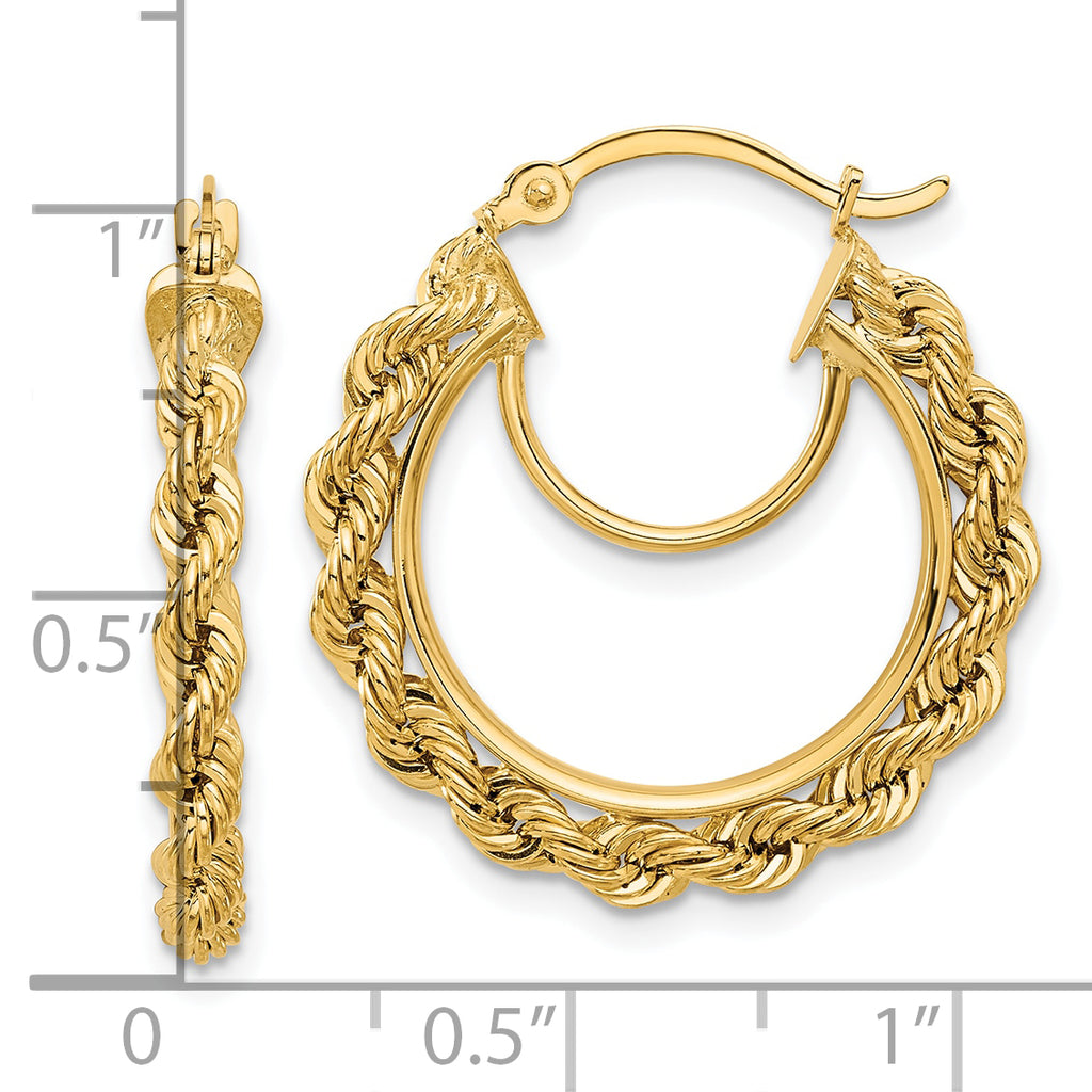 10k Polished and D/C Rope 2.95mm Hoop Earrings
