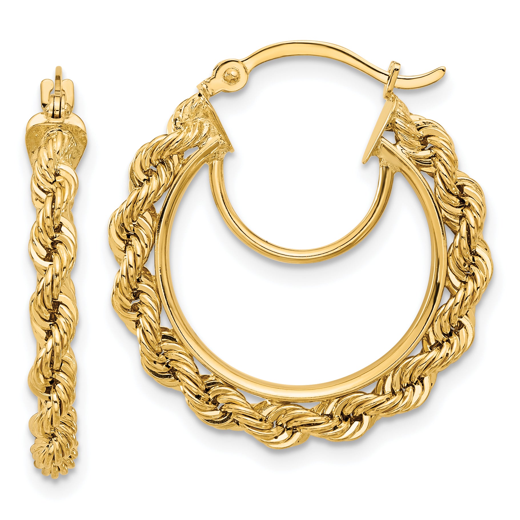 10k Polished and D/C Rope 2.95mm Hoop Earrings