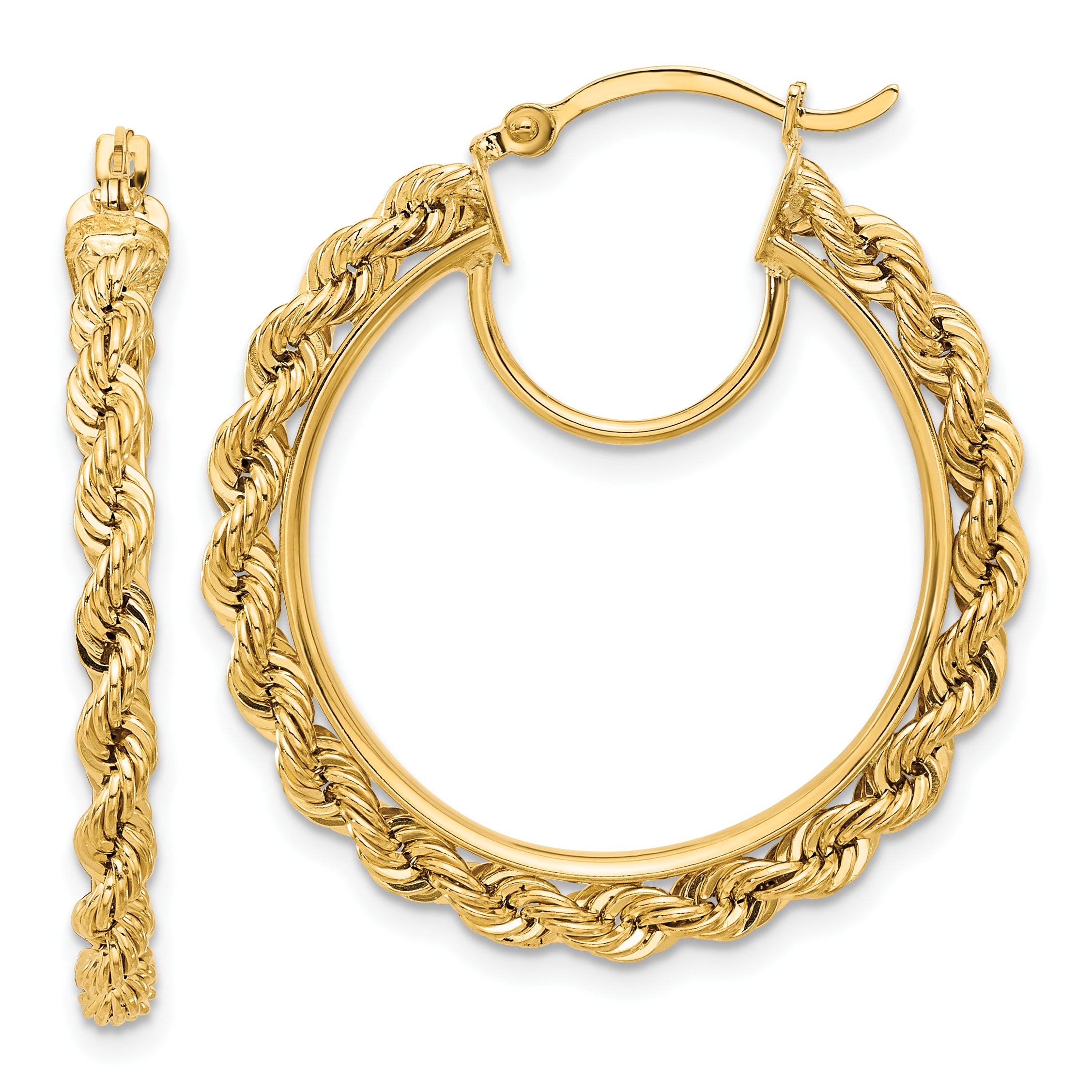 10k Polished and D/C Rope 2.95mm Hoop Earrings