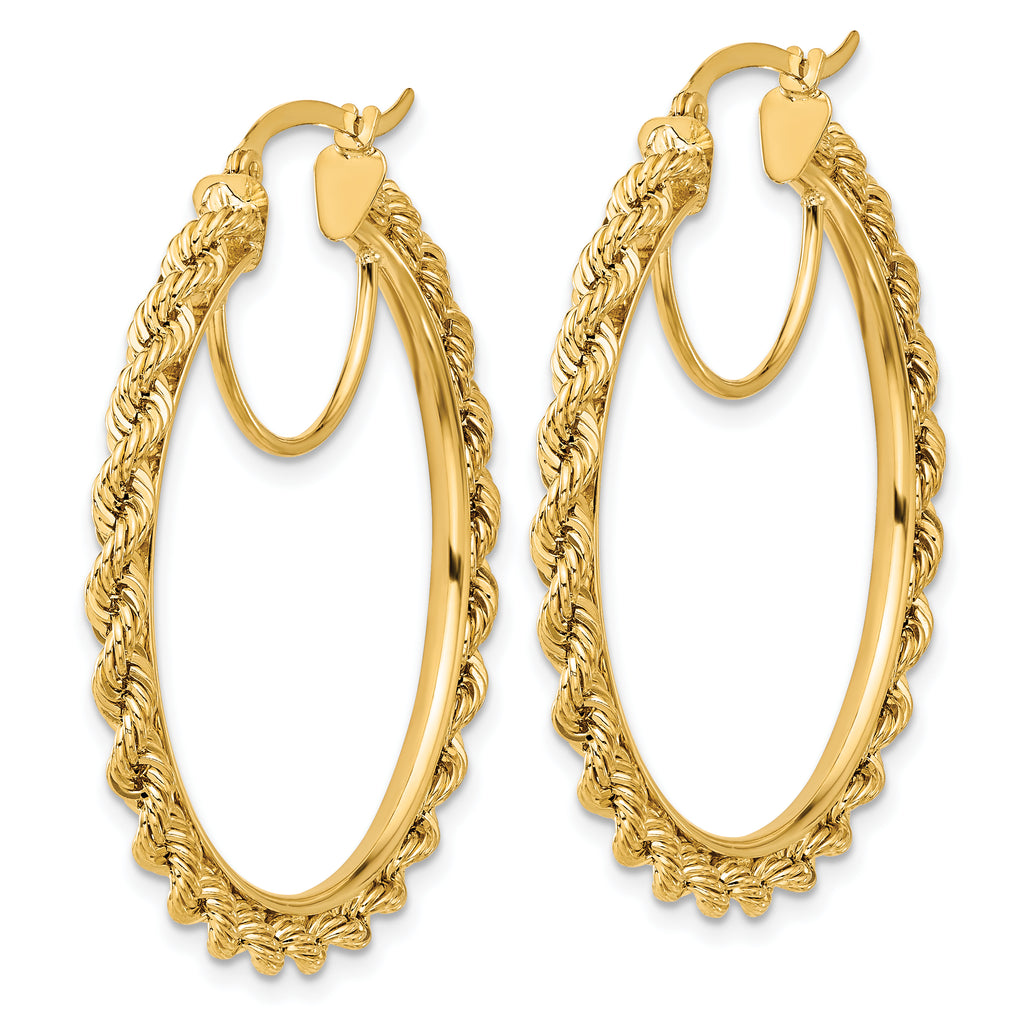 10k Polished and D/C Rope 2.95mm Hoop Earrings