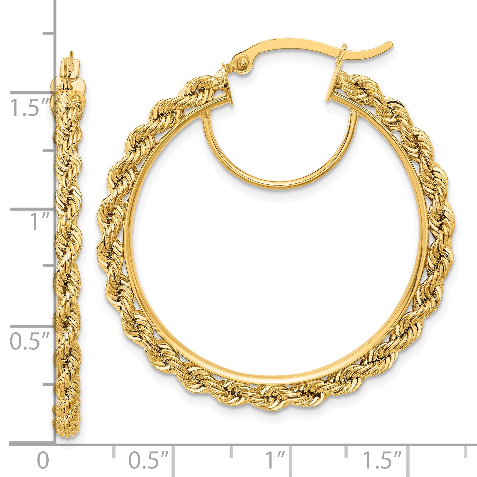 10k Polished and D/C Rope 2.95mm Hoop Earrings