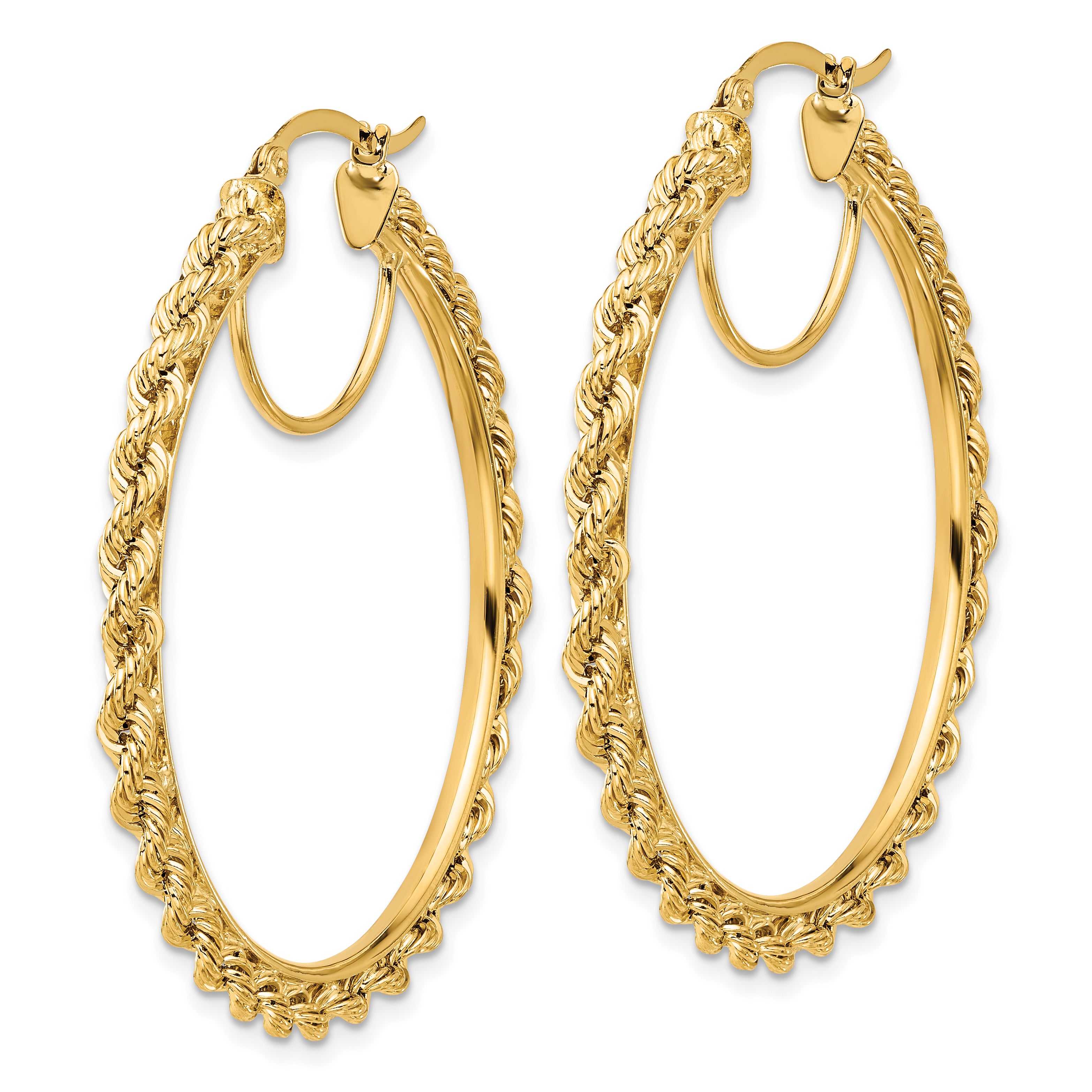 10k Polished and D/C Rope 2.95mm Hoop Earrings
