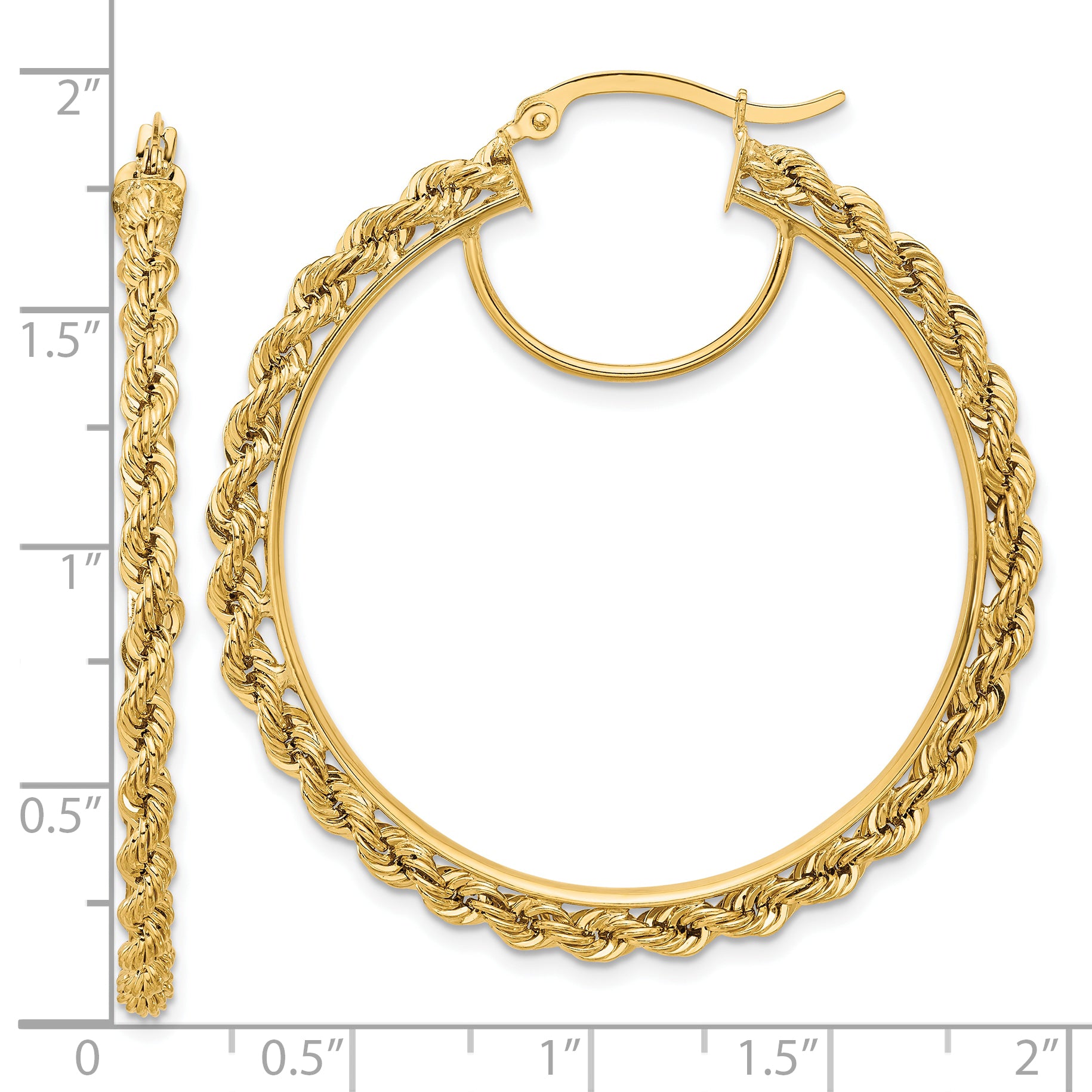 10k Polished and D/C Rope 2.95mm Hoop Earrings